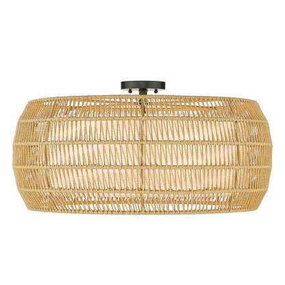 Golden Lighting Everly Semi-Flush, Black/Natural Rattan