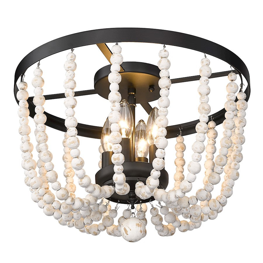 Golden Lighting Tabitha 4 Light Flush, Black/Chippy Wood Beads