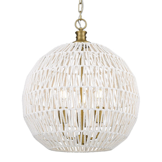 Golden Lighting Florence 3 Light Pendant, Bronze/White Raphia - 6933-3PBCB-WR