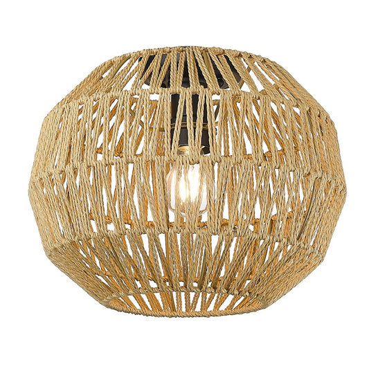 Golden Lighting Florence 1 Light Flush Mount, Black/Raphia Rope - 6933-FMBLK-NR