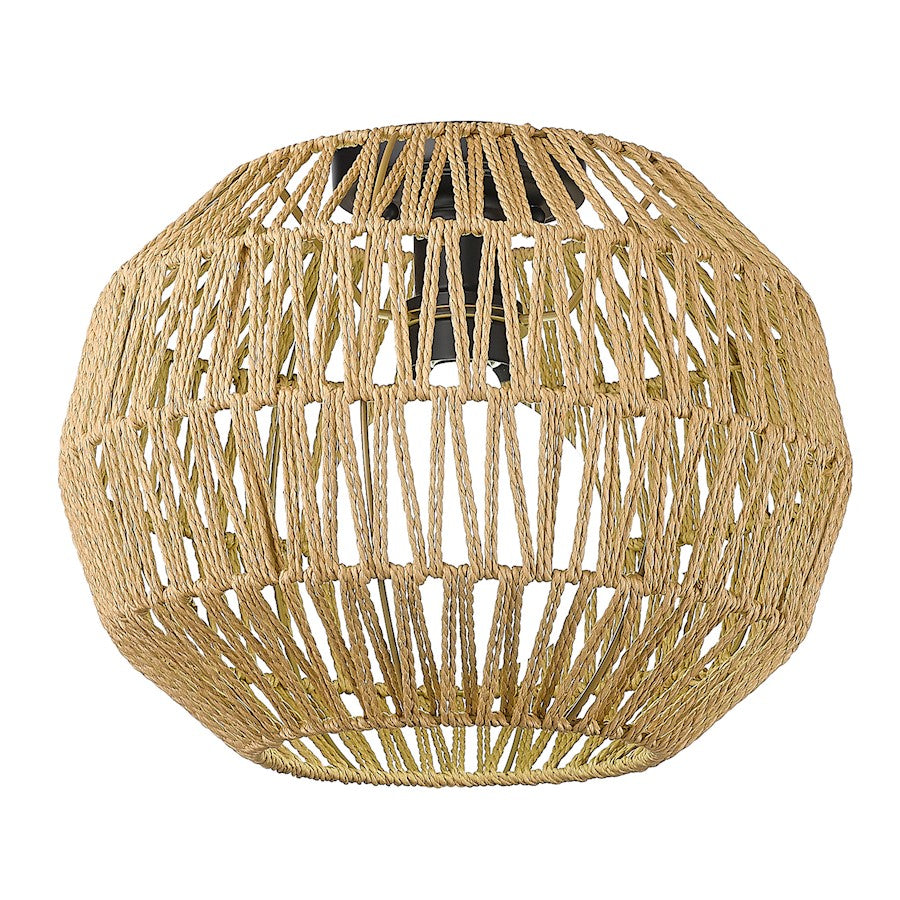 Golden Lighting Florence 1 Light Flush Mount, Black/Raphia Rope