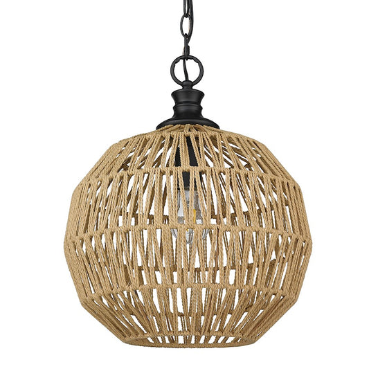 Golden Lighting Florence 1 Light Med Pendant, Black/Natural Rope - 6933-MBLK-NR