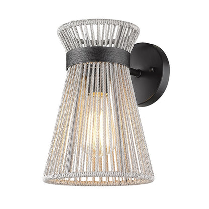 Golden Lighting Avon 1 Light Wall Sconce, Black/Bleached Raphia - 6938-1WBLK-BR