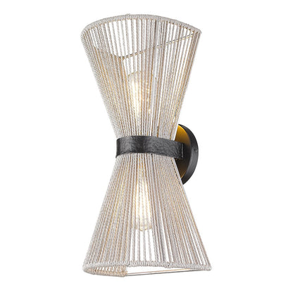 Golden Lighting Avon 2 Light Wall Sconce, Black/Bleached Raphia - 6938-2WBLK-BR