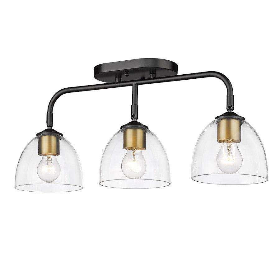 Golden Lighting Roxie 3 Light Semi-Flush, Black/BZ/Clear - 6958-3SFBLK-BCB-CLR