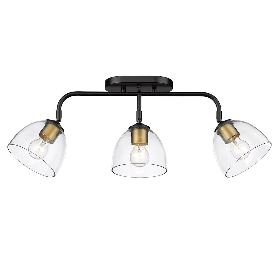 Golden Lighting Roxie 3 Light Semi-Flush, Black/Clear