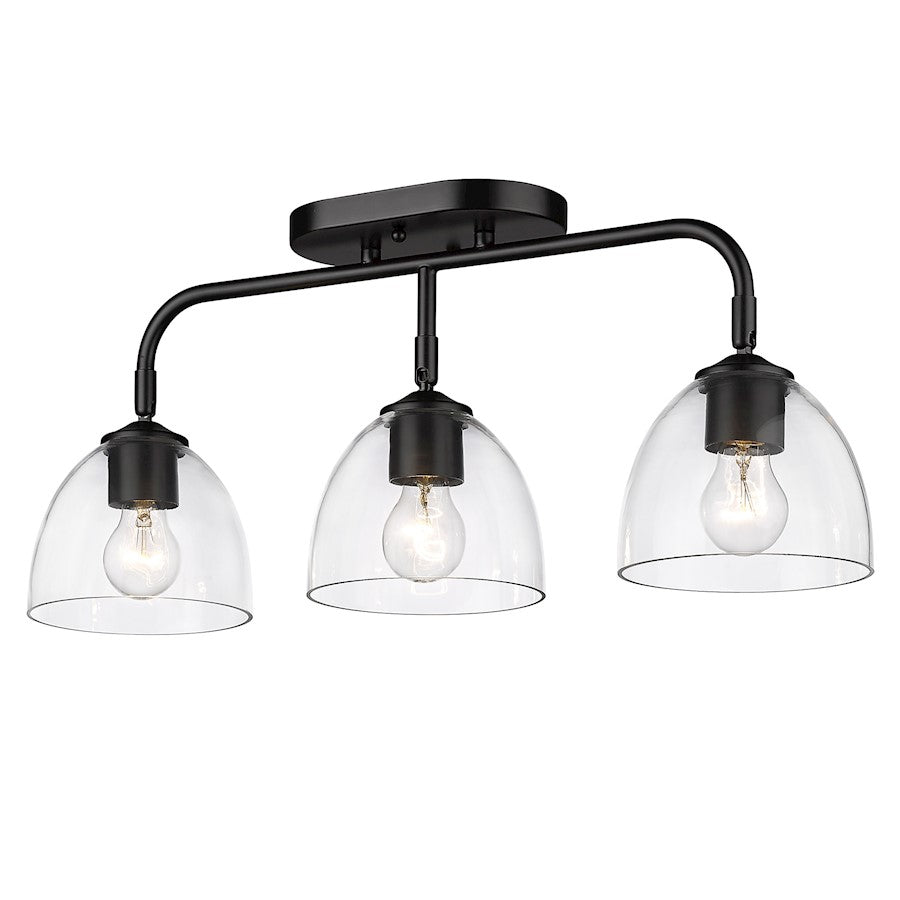 Golden Lighting Roxie 3 Light Semi-Flush, BK/BK/Clear - 6958-3SFBLK-BLK-CLR