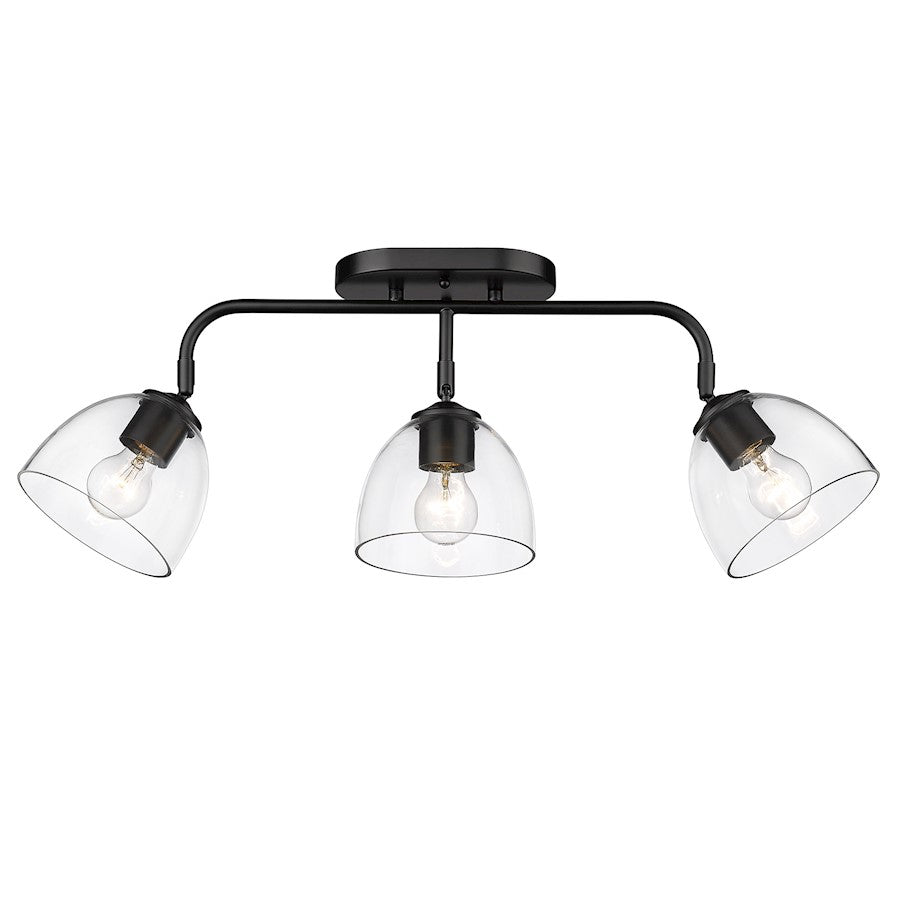 Golden Lighting Roxie 3 Light Semi-Flush, Black/Clear