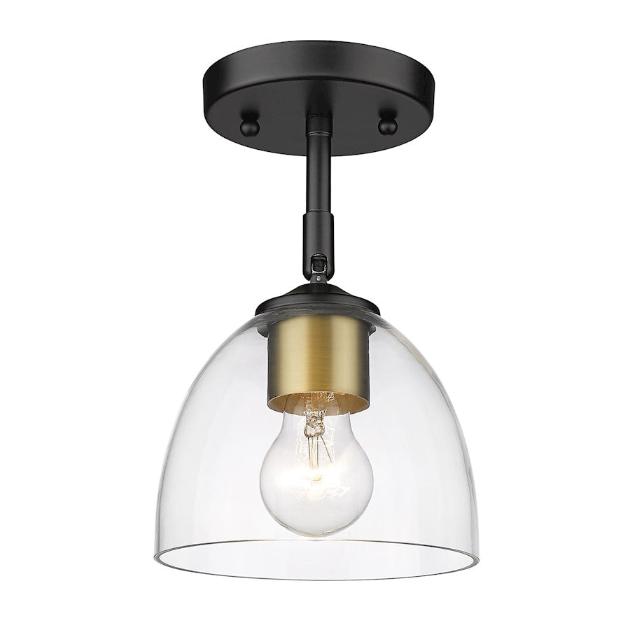 Golden Lighting Roxie 1 Light Semi-Flush, Black/Clear