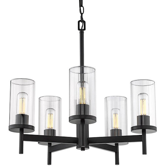 Golden Lighting Winslett 5 Light Chandelier, Black/Ribbed Clears - 7011-5BLK-CLR