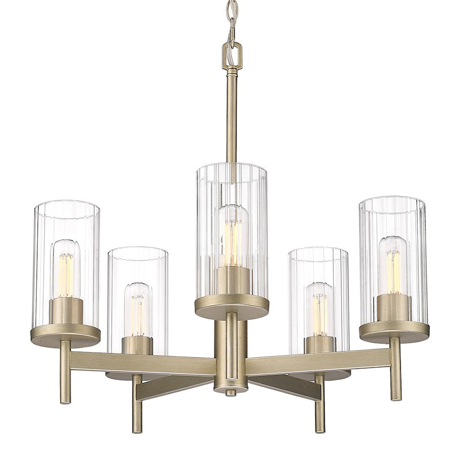 Golden Lighting Winslett 5 Light Chandelier, White Gold/Ribbed - 7011-5WG-CLR