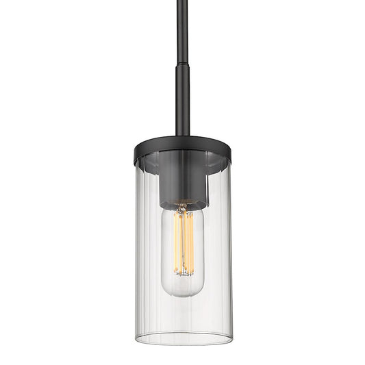 Golden Lighting Winslett 1 Light Mini Pendant, Black/Ribbed - 7011-M1LBLK-CLR