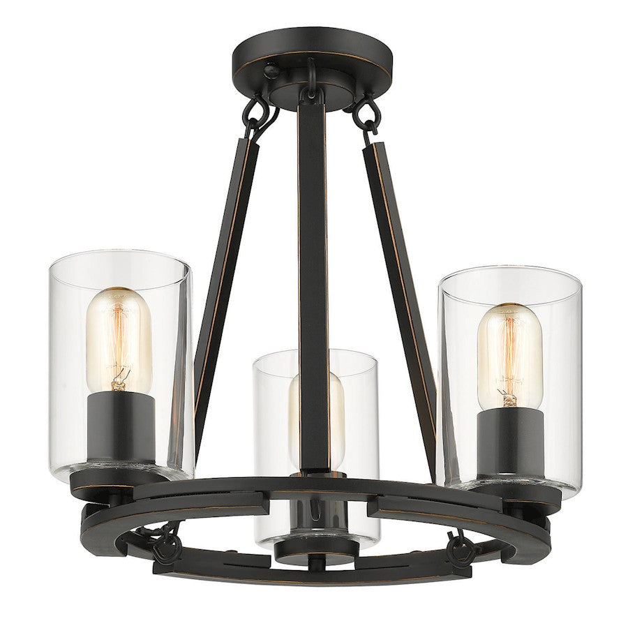 Golden Lighting Monroe 3-Light Semi Flush, Black/Gold Highlights