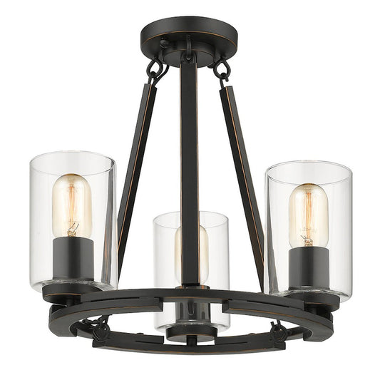 Golden Lighting Monroe 3-Light Semi Flush, Black/Gold Highlights