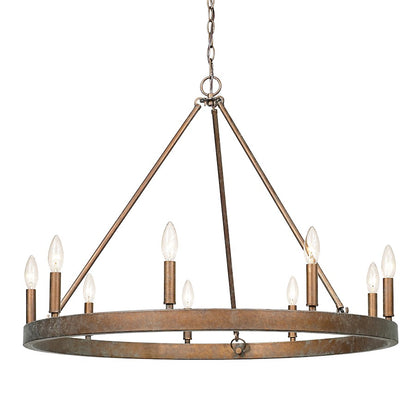 9 Light Chandelier, Copper Patina