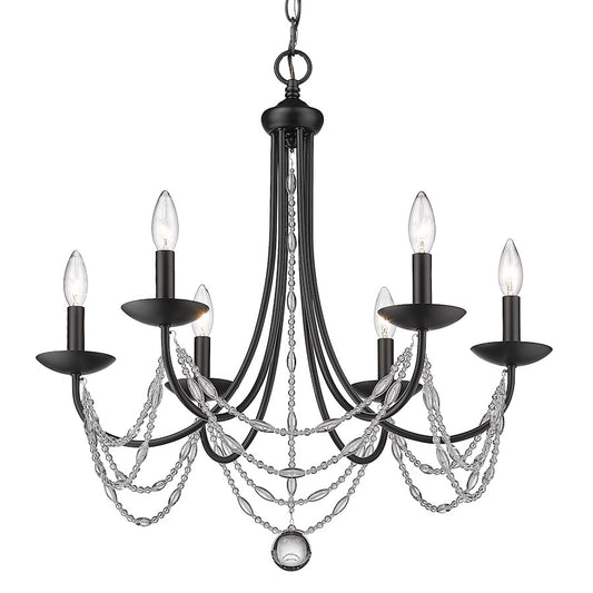 Golden Lighting Mirabella 6 Light Chandelier, Matte Black - 7644-6BLK