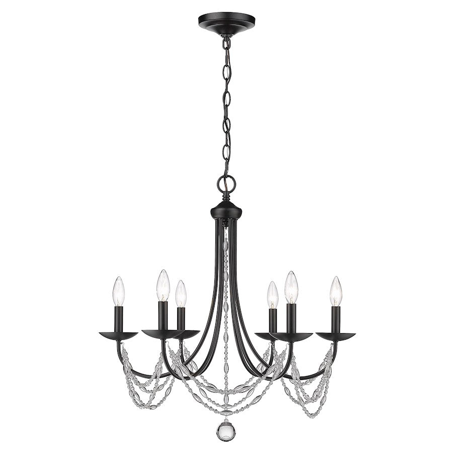 6 Light Chandelier, Matte Black