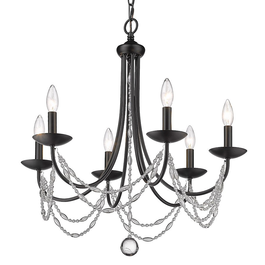 6 Light Chandelier, Matte Black