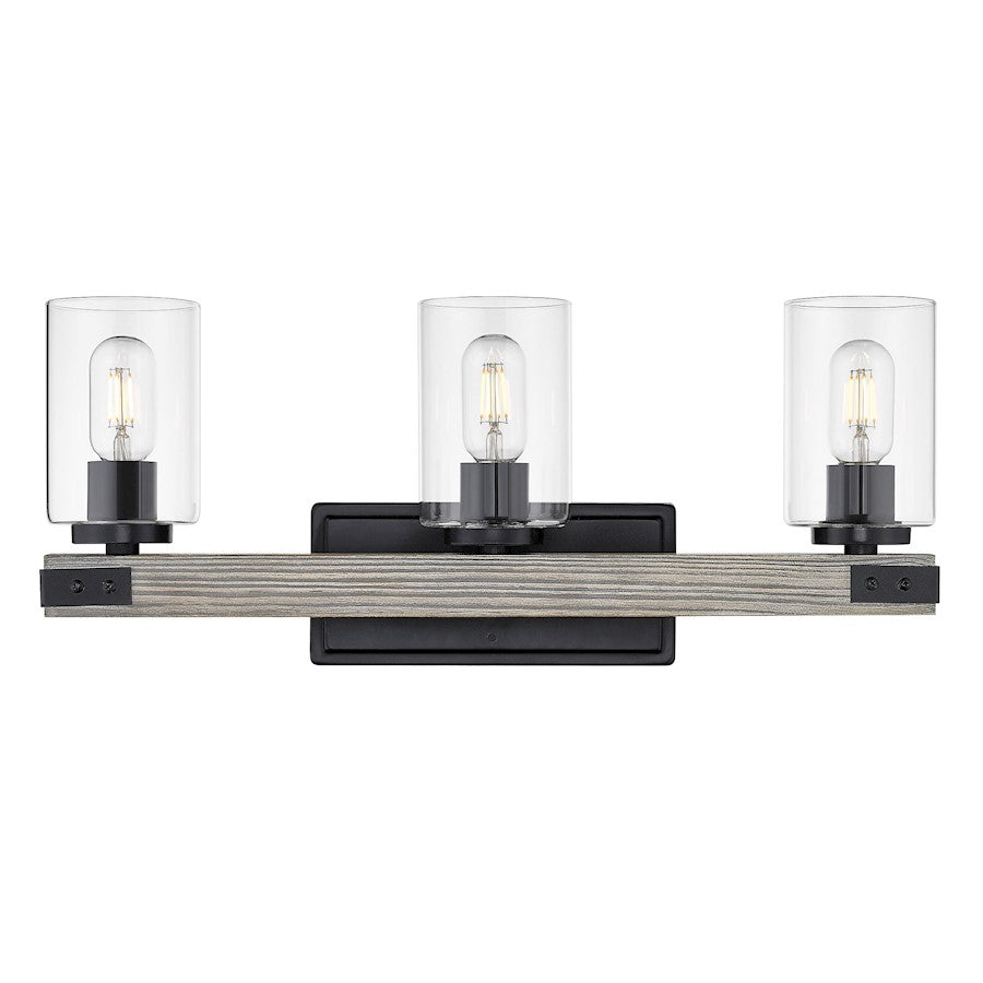 Golden Lighting Lowell 3 Light Bath Fixture, Black/Clear Glass - 7808-BA3BLK-CLR