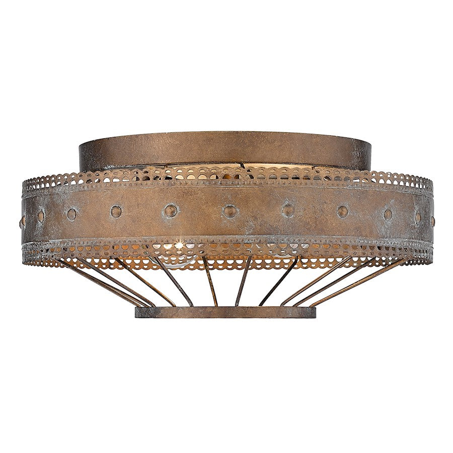 Golden Lighting Ferris 3 Light Flush Mount, Copper Patina