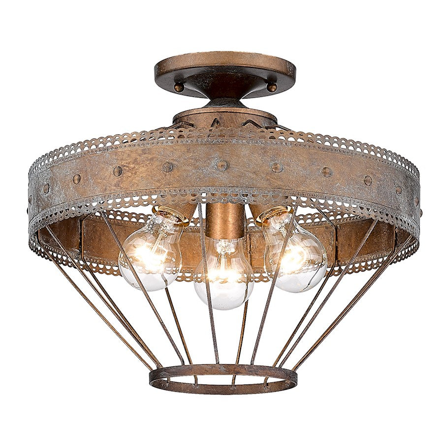 Golden Lighting Ferris 3 Light Semi-Flush Mount, Copper Patina - 7856-SFCP