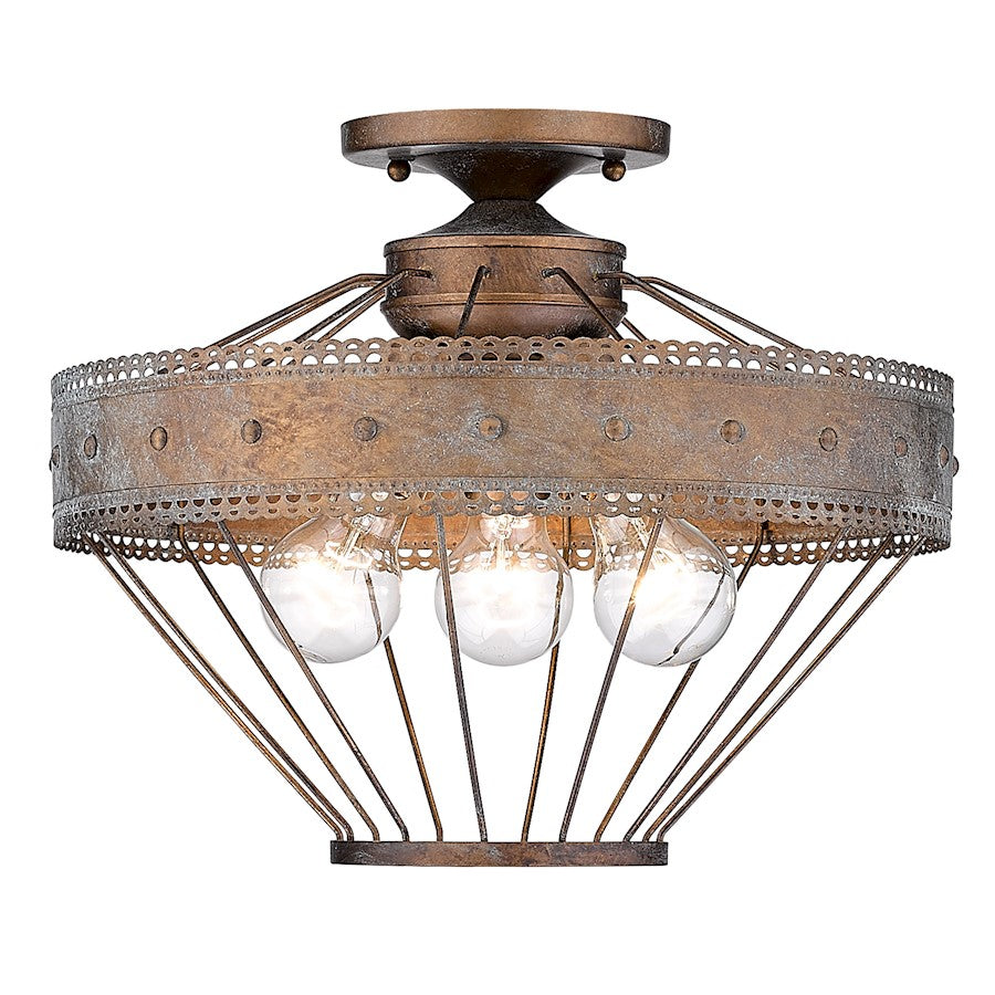 Golden Lighting Ferris 3 Light Semi-Flush Mount, Copper Patina