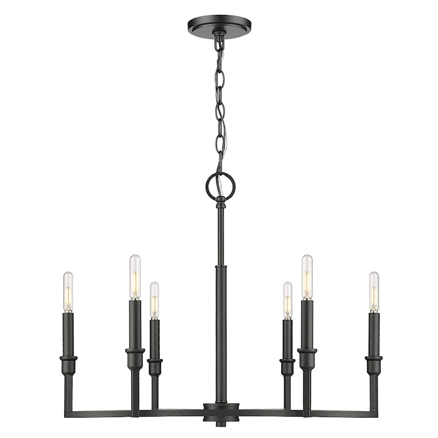 6 Light Chandelier, Matte Black