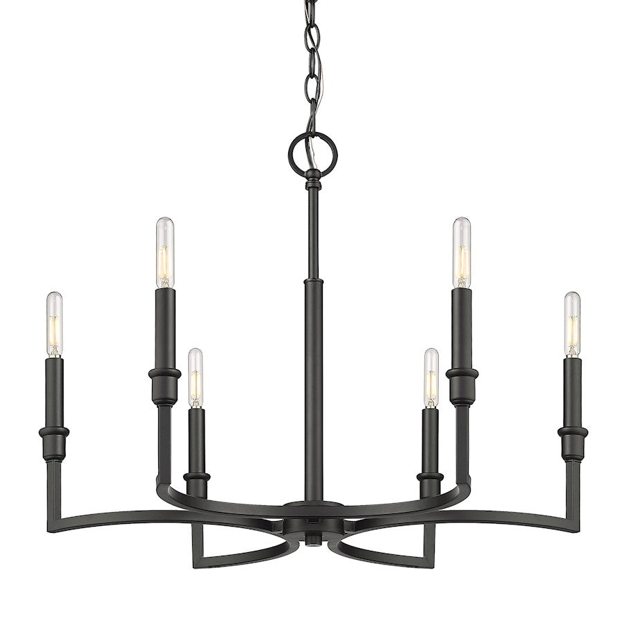 6 Light Chandelier, Matte Black