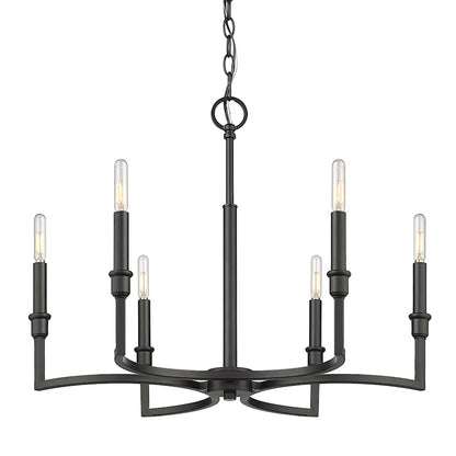 6 Light Chandelier, Matte Black