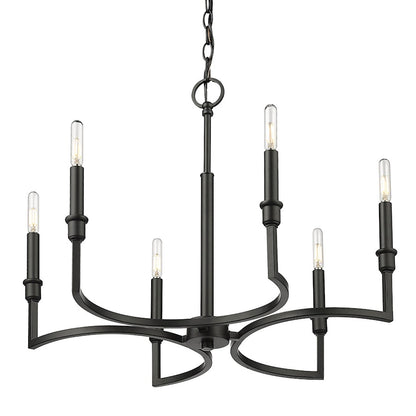 6 Light Chandelier, Matte Black