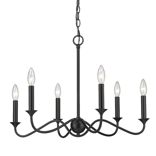 Golden Lighting Tierney 6 Light Chandelier, Matte Black - 8316-6BLK