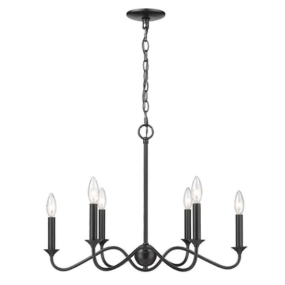 6 Light Chandelier, Matte Black