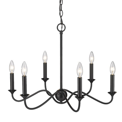 6 Light Chandelier, Matte Black