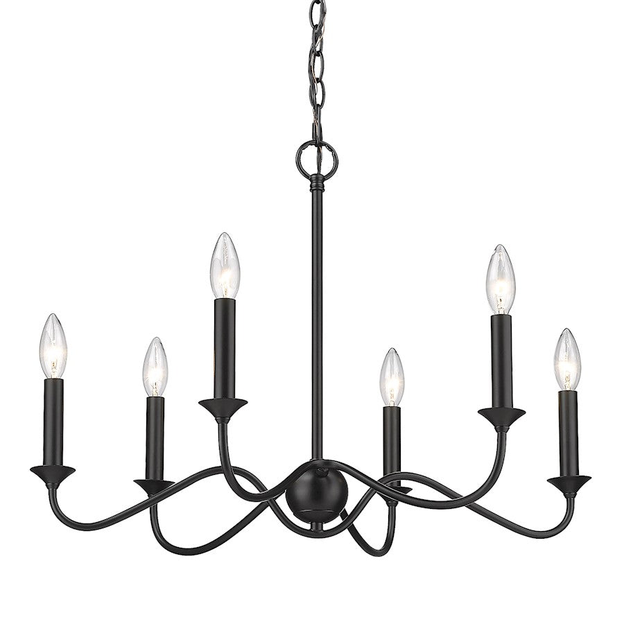 6 Light Chandelier, Matte Black