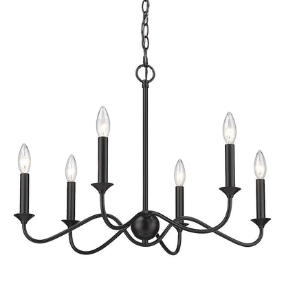 6 Light Chandelier, Matte Black