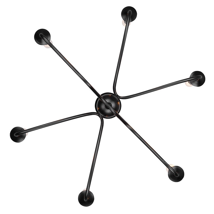 6 Light Chandelier, Matte Black