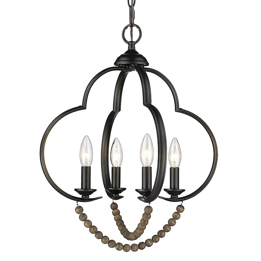 Golden Lighting Flori 4 Light Pendant, BK/Espresso Wood Beads - 8320-4PBLK-EWB