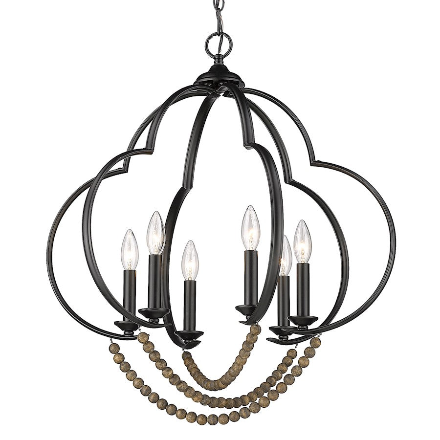 Golden Lighting Flori 6 Light Pendant, BK/Espresso Wood Beads - 8320-6PBLK-EWB