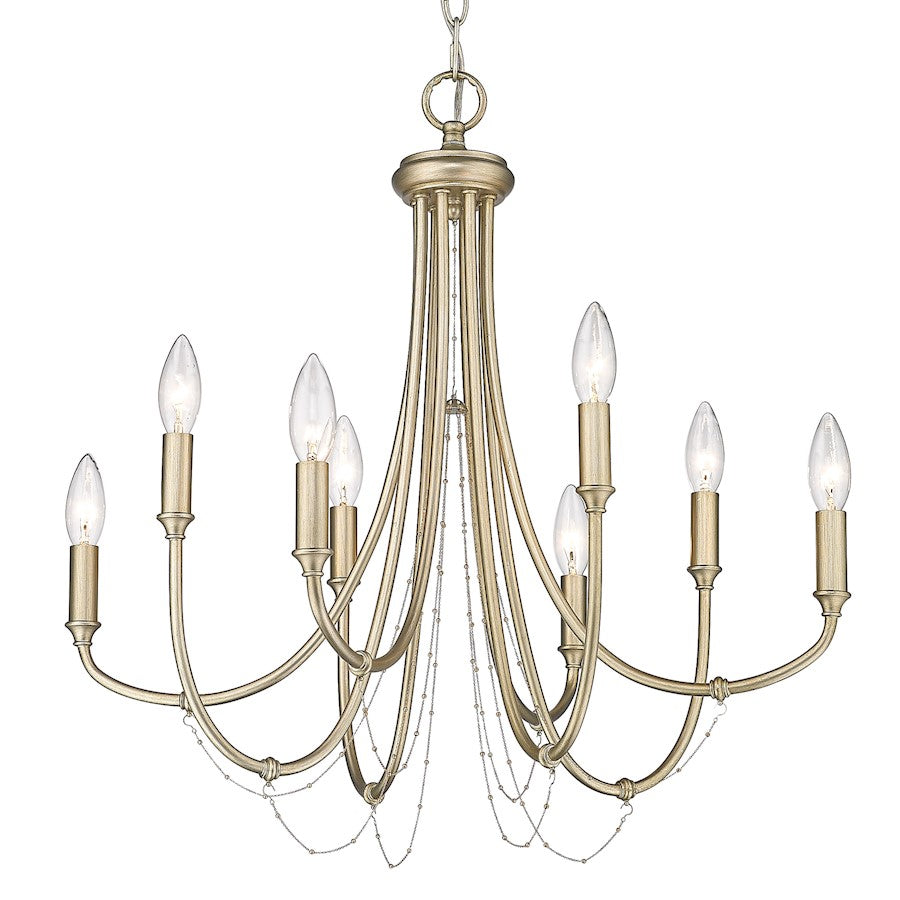 8 Light Chandelier, White Gold