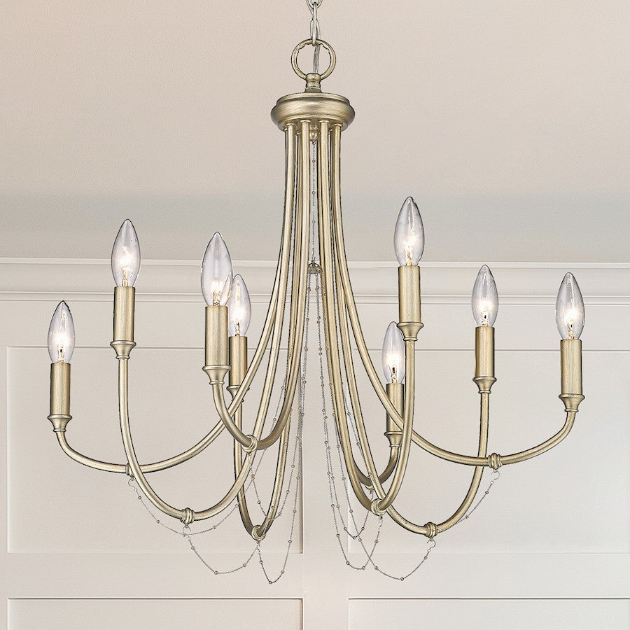 8 Light Chandelier, White Gold