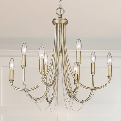 8 Light Chandelier, White Gold