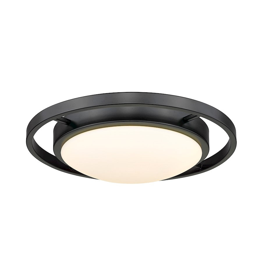 Golden Lighting Astra 1 Light 14" Flush Mount, Black/Opal - 9130-FM14BLK-OP