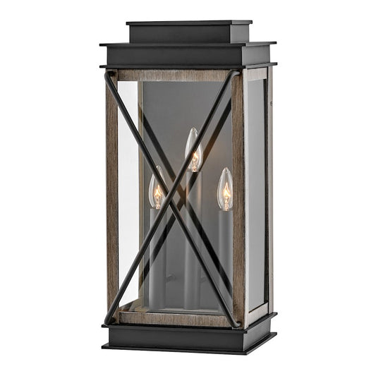 Hinkley Lighting Montecito Outdoor 3 Light Wall Mount, Black/Clear - 11195BK