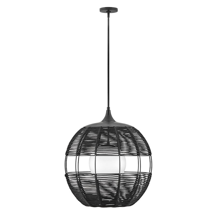 Hinkley Lighting Maddox 1 Light Outdoor Orb Pendant, Black/Etched Opal - 19675BK