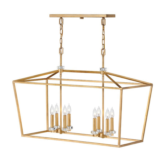 8 Light Linear & Oval, Distressed Brass