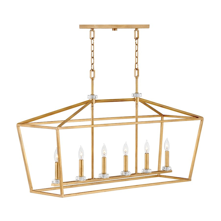 6 Light Linear & Oval, Distressed Brass