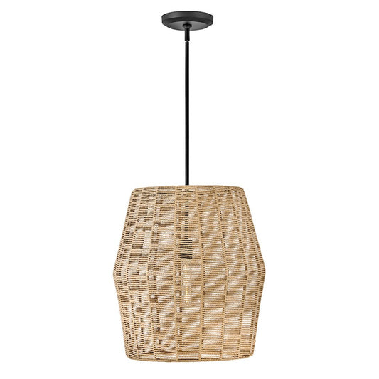 Hinkley Lighting Luca 1 Light LG Conv Pendant, Black/Camel Rattan - 40387BLK-CML