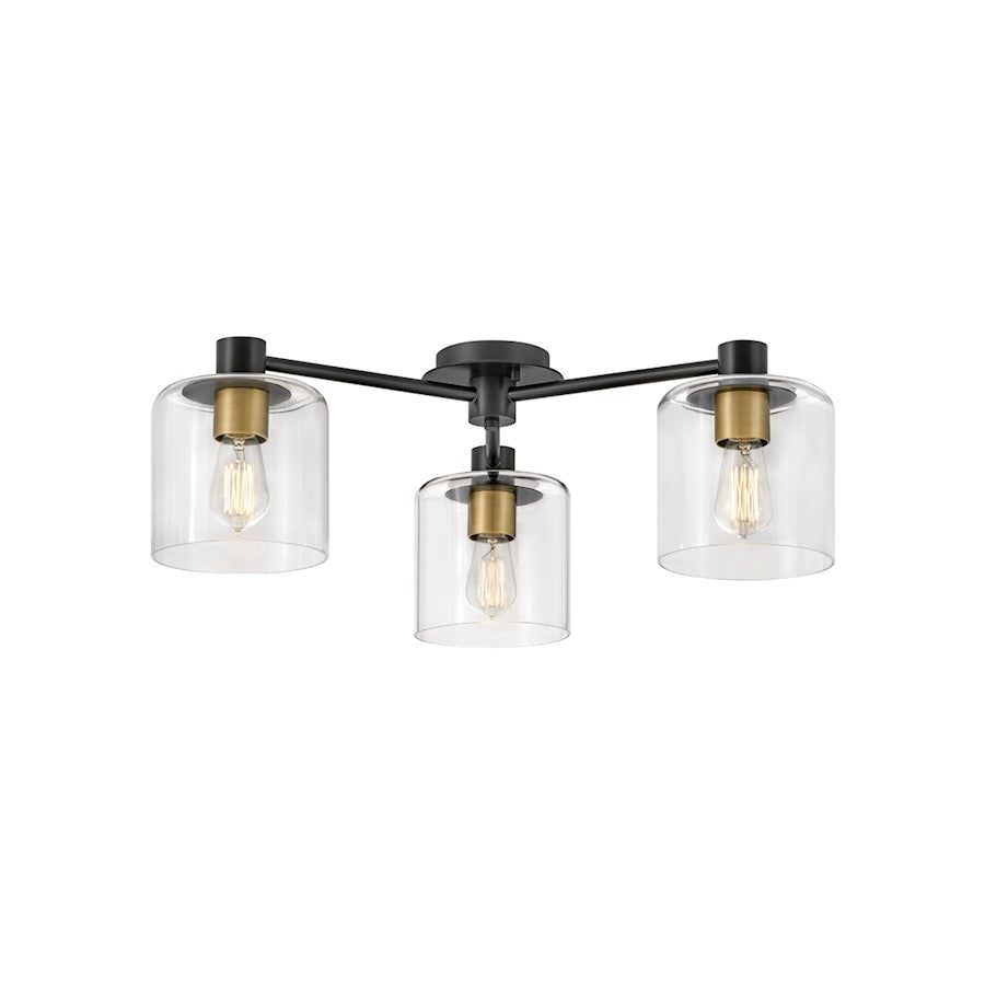 Hinkley Lighting Axel 3 Light Large Semi-Flush Mount, Black/Clear - 4514BK