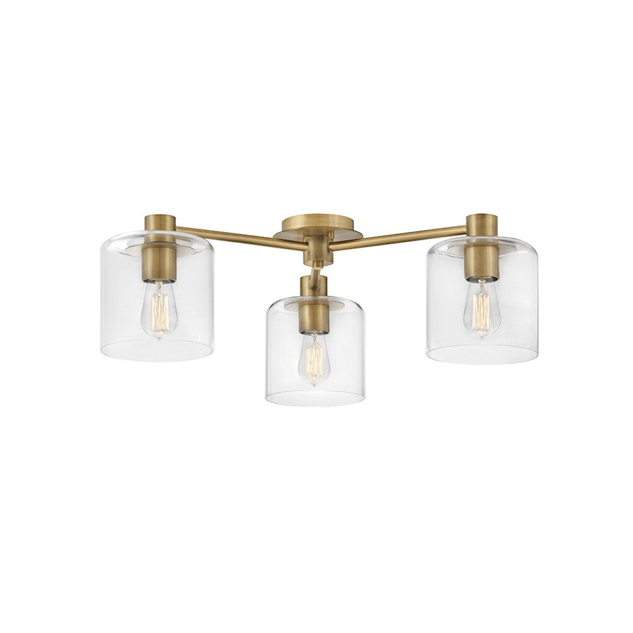 Hinkley Lighting Axel 3 Light Large Semi-Flush Mount, Brass/Clear - 4514HB