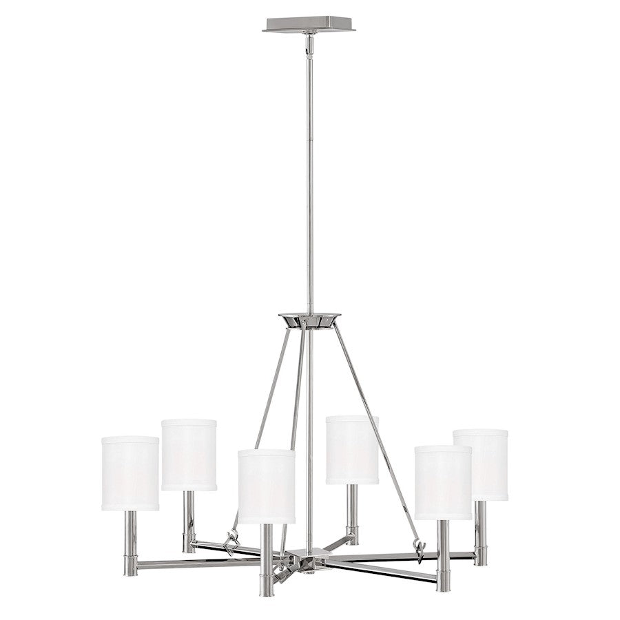 6 Light Chandelier, Polished Nickel